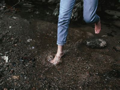 Abstract motion blur of a person jumping in place